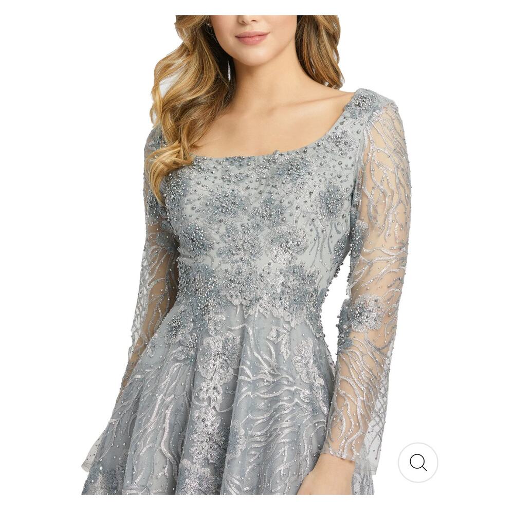 Mac Duggal Jewel Encrusted Long Sleeve Square Neck Gown Dove Grey Size 8 NWT - Picture 5 of 12